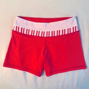 LuluLemon bright red shorts/white and stripe waist